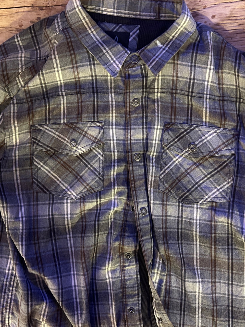 Prana Men's Green and Gray Plaid Button-Down Shirt